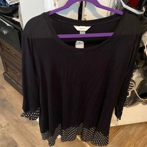 Christopher and Banks Tunic with polka dots at the wrists and hem. Size 2x
